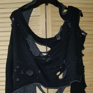 1X distress sweat shirt black Fashion Nova